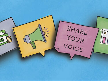 Illustration with voice boxes and graphics in them