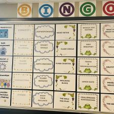 BINGO board posted in school classroom