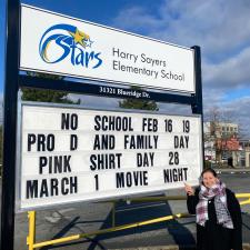 Harry Sayers Elementary School Sign that announces Movie Night